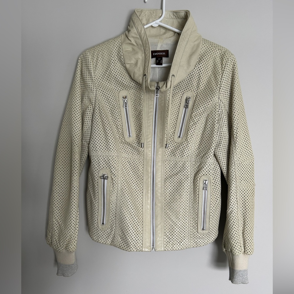 Danier leather moto style jacket. Cream colour. Size small.